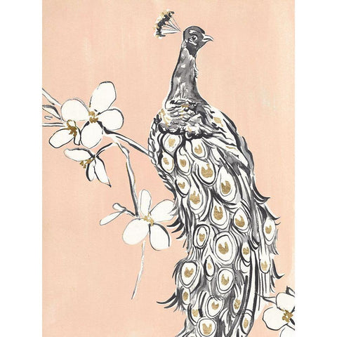 Peacock in Gold I White Modern Wood Framed Art Print by Warren, Annie