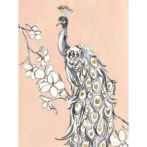 Peacock in Gold II White Modern Wood Framed Art Print by Warren, Annie