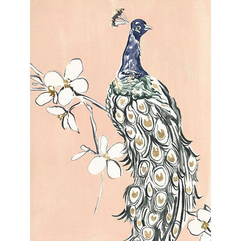 Peacock in Gold III Black Modern Wood Framed Art Print with Double Matting by Warren, Annie