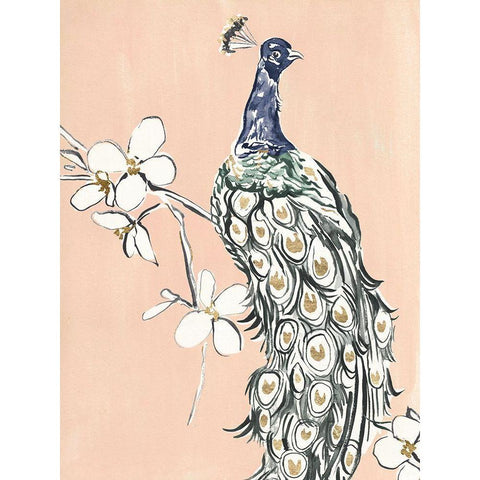 Peacock in Gold III White Modern Wood Framed Art Print by Warren, Annie