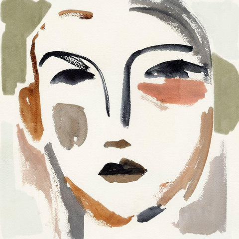 Face Fragments II White Modern Wood Framed Art Print with Double Matting by Barnes, Victoria