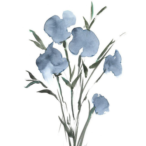 Watercolor Blue Bouquet II Black Modern Wood Framed Art Print with Double Matting by Harper, Ethan