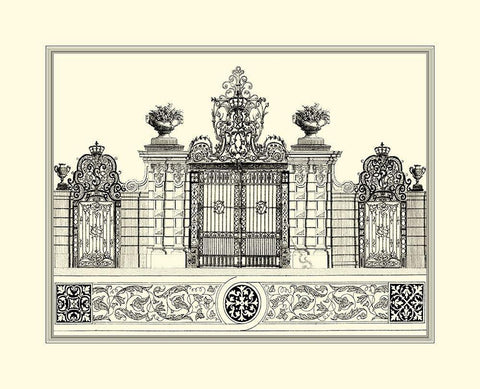 BW Grand Garden Gate IV Black Ornate Wood Framed Art Print with Double Matting by Kleiner, O.