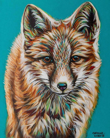 Teal Fox Black Ornate Wood Framed Art Print with Double Matting by Vitaletti, Carolee