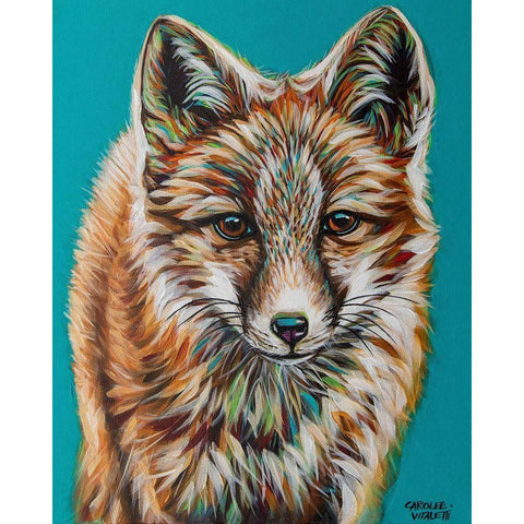 Teal Fox Black Modern Wood Framed Art Print by Vitaletti, Carolee