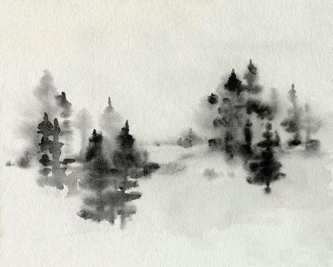 Inked Pine Forest I Black Ornate Wood Framed Art Print with Double Matting by Caroline, Emma