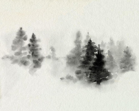 Inked Pine Forest II White Modern Wood Framed Art Print with Double Matting by Caroline, Emma
