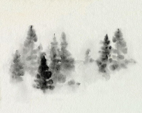 Inked Pine Forest III White Modern Wood Framed Art Print with Double Matting by Caroline, Emma