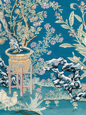 Chinoiserie Wallpaper II Black Ornate Wood Framed Art Print with Double Matting by Vision Studio