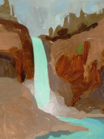 Turquoise Falls I White Modern Wood Framed Art Print with Double Matting by Green, Jacob