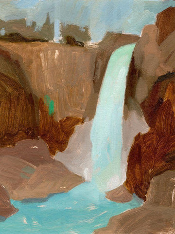 Turquoise Falls II White Modern Wood Framed Art Print with Double Matting by Green, Jacob