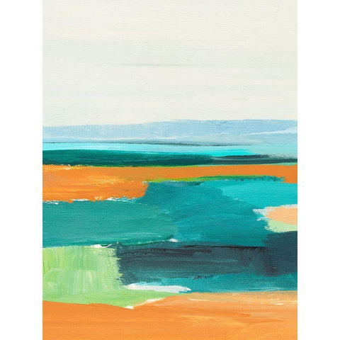 Aqua and Orange I Black Modern Wood Framed Art Print with Double Matting by Warren, Annie