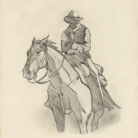 Western Rider Sketch II White Modern Wood Framed Art Print with Double Matting by Green, Jacob