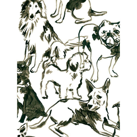 Canine Collage I Black Modern Wood Framed Art Print with Double Matting by Vess, June Erica