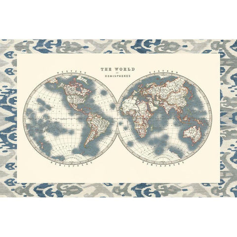 Bordered World Hemispheres White Modern Wood Framed Art Print by Johnston