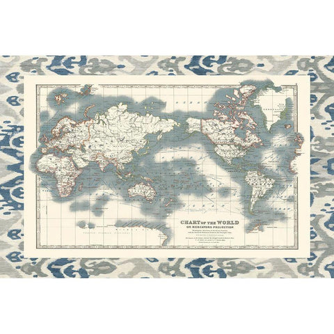 Bordered Chart of the World Black Modern Wood Framed Art Print with Double Matting by Johnston