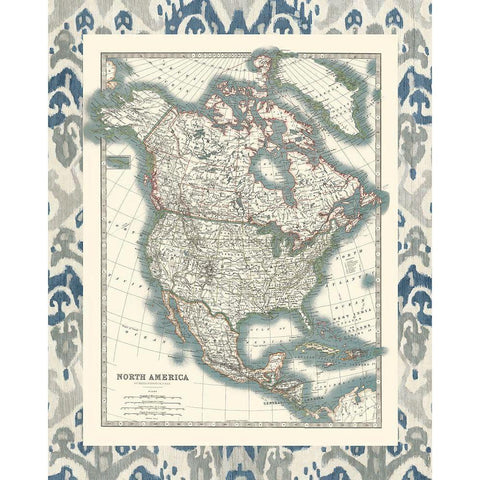 Bordered Map of North America Black Modern Wood Framed Art Print with Double Matting by Johnston