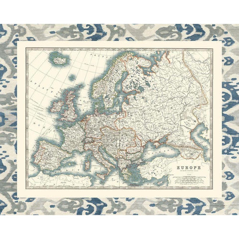 Bordered Map of Europe White Modern Wood Framed Art Print by Johnston