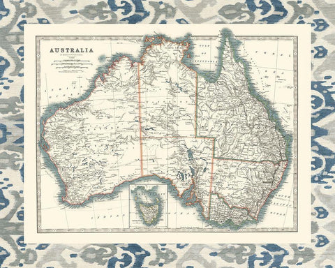 Bordered Map of Australia Black Ornate Wood Framed Art Print with Double Matting by Johnston