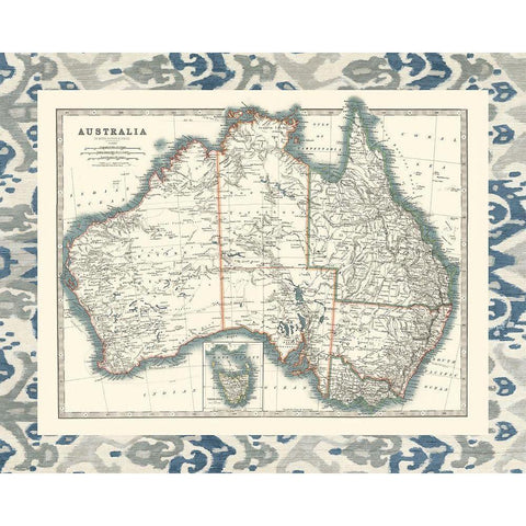 Bordered Map of Australia White Modern Wood Framed Art Print by Johnston