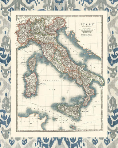 Bordered Map of Italy White Modern Wood Framed Art Print with Double Matting by Johnston