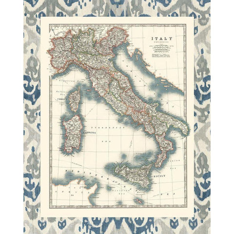 Bordered Map of Italy Gold Ornate Wood Framed Art Print with Double Matting by Johnston