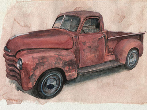 Antique Pickup I White Modern Wood Framed Art Print with Double Matting by Parker, Jennifer Paxton