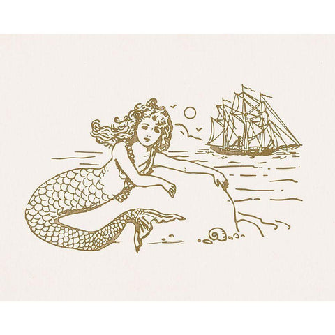 Sunning Mermaid I Gold Ornate Wood Framed Art Print with Double Matting by Barnes, Victoria