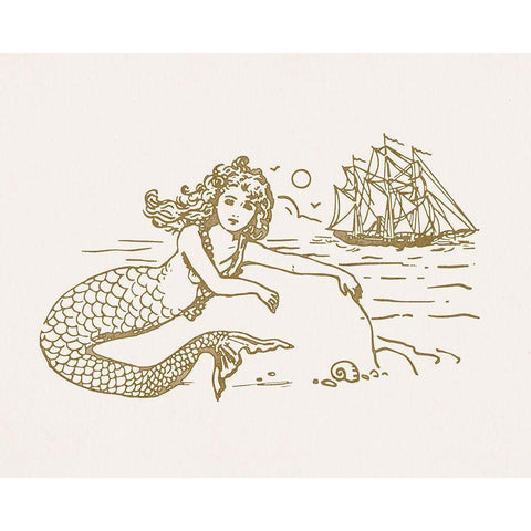 Sunning Mermaid I White Modern Wood Framed Art Print by Barnes, Victoria