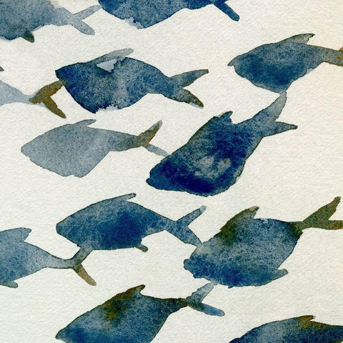 Fish Friends I White Modern Wood Framed Art Print with Double Matting by Caroline, Emma