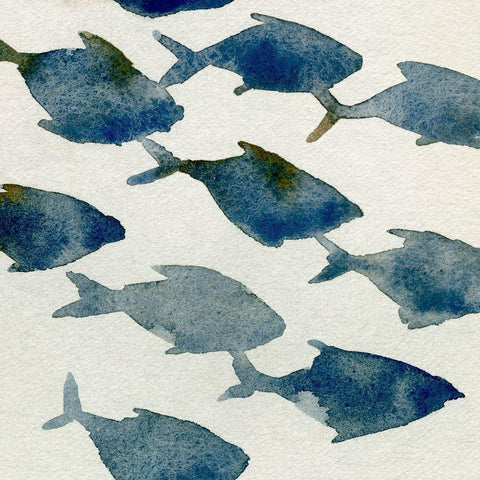 Fish Friends II Black Modern Wood Framed Art Print with Double Matting by Caroline, Emma