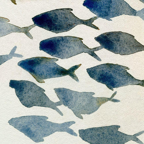 Fish Friends III White Modern Wood Framed Art Print with Double Matting by Caroline, Emma