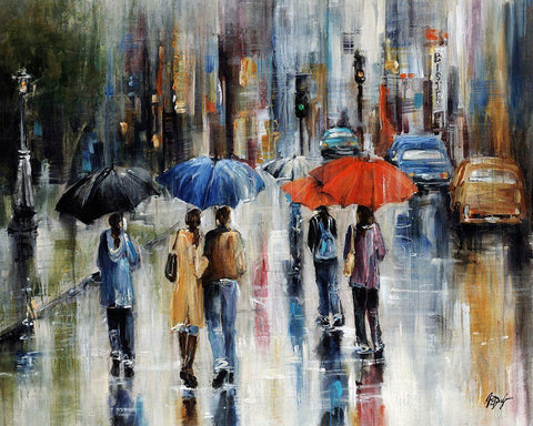 Downtown Downpour Black Ornate Wood Framed Art Print with Double Matting by Douglass, Farrell