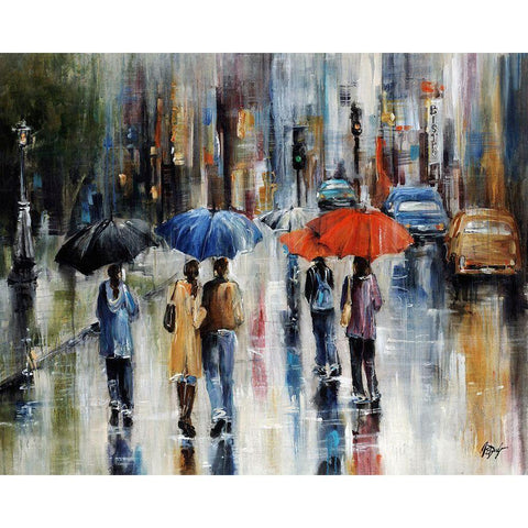 Downtown Downpour Black Modern Wood Framed Art Print by Douglass, Farrell