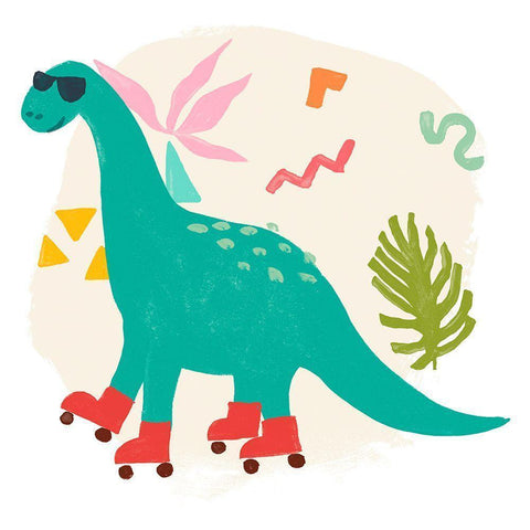 Rollin Dino I Black Modern Wood Framed Art Print with Double Matting by Vess, June Erica