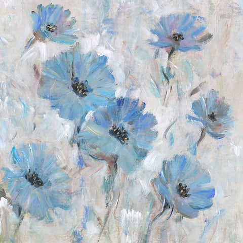 Mix Blue Flowers I White Modern Wood Framed Art Print with Double Matting by OToole, Tim