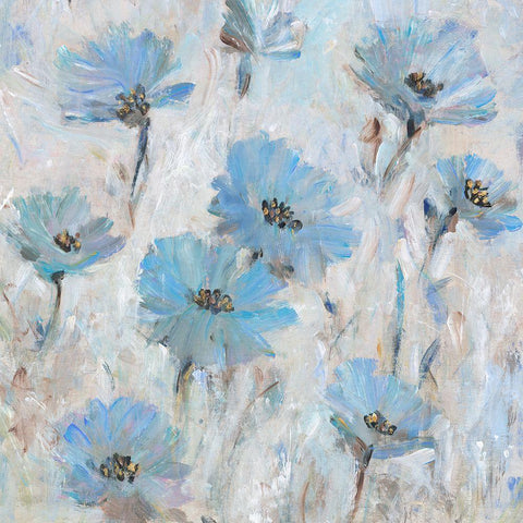 Mix Blue Flowers II White Modern Wood Framed Art Print by OToole, Tim