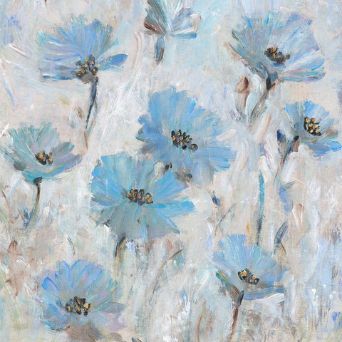 Mix Blue Flowers II Black Modern Wood Framed Art Print with Double Matting by OToole, Tim