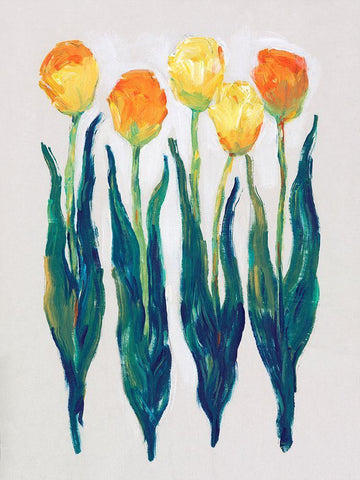 Tulips in a Row I White Modern Wood Framed Art Print with Double Matting by OToole, Tim