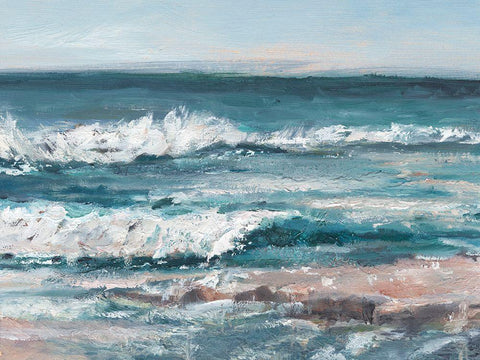 Ocean Breakers I White Modern Wood Framed Art Print with Double Matting by Harper, Ethan