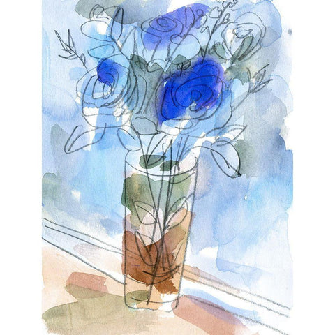 Bunch of Blue Flowers I White Modern Wood Framed Art Print by Wang, Melissa