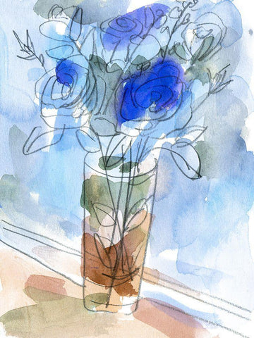 Bunch of Blue Flowers I White Modern Wood Framed Art Print with Double Matting by Wang, Melissa