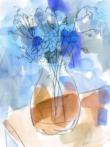 Bunch of Blue Flowers II White Modern Wood Framed Art Print with Double Matting by Wang, Melissa