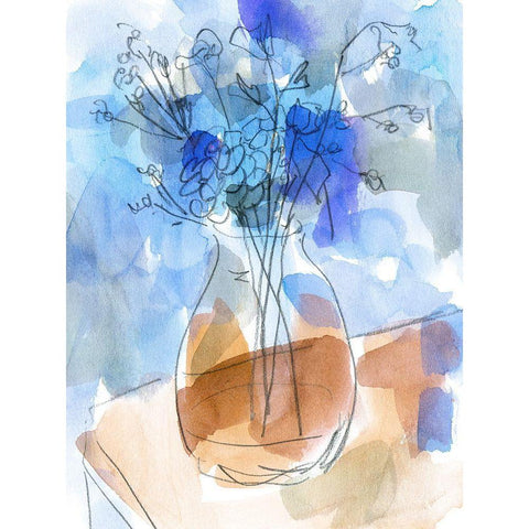 Bunch of Blue Flowers II Black Modern Wood Framed Art Print with Double Matting by Wang, Melissa