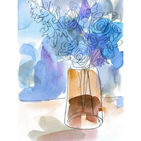 Bunch of Blue Flowers III White Modern Wood Framed Art Print by Wang, Melissa