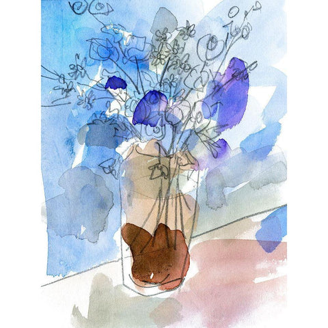 Bunch of Blue Flowers IV Black Modern Wood Framed Art Print with Double Matting by Wang, Melissa