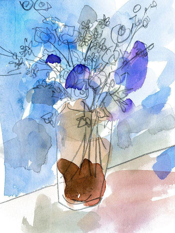 Bunch of Blue Flowers IV White Modern Wood Framed Art Print with Double Matting by Wang, Melissa