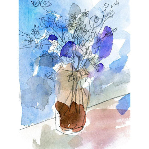Bunch of Blue Flowers IV Gold Ornate Wood Framed Art Print with Double Matting by Wang, Melissa