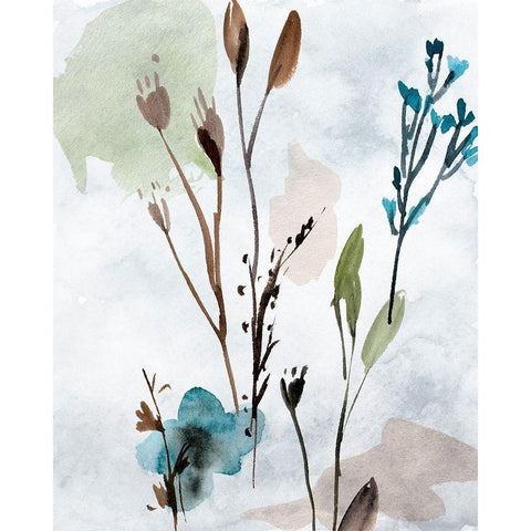 Watercolor Wildflowers I Black Modern Wood Framed Art Print with Double Matting by Wang, Melissa