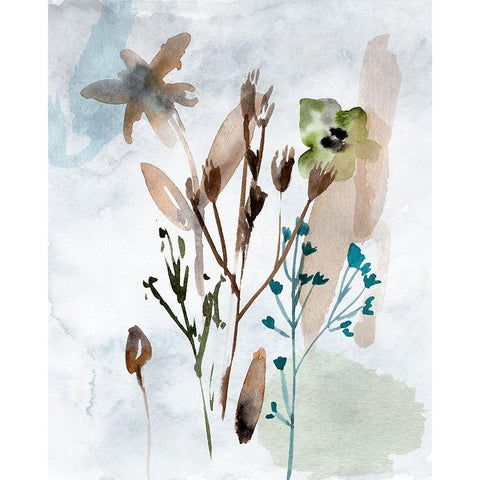 Watercolor Wildflowers II Black Modern Wood Framed Art Print with Double Matting by Wang, Melissa
